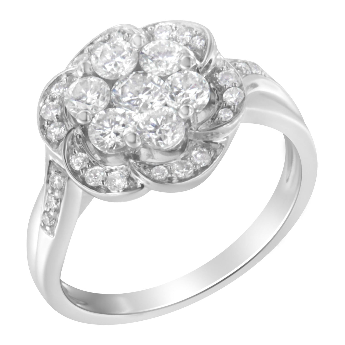 14K White Gold Floral Cluster Diamond Ring (1 Cttw, H-I Color, SI2-I1