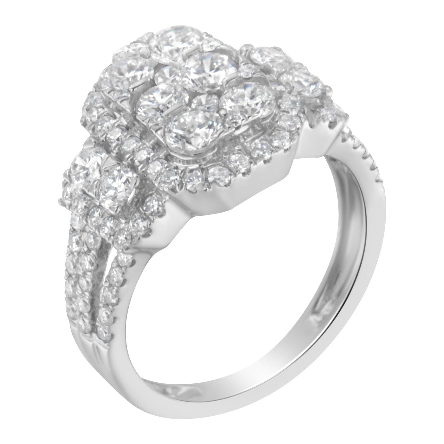 14K White Gold 2 1/4 Cttw Diamond Cocktail Cluster Ring G-H Color