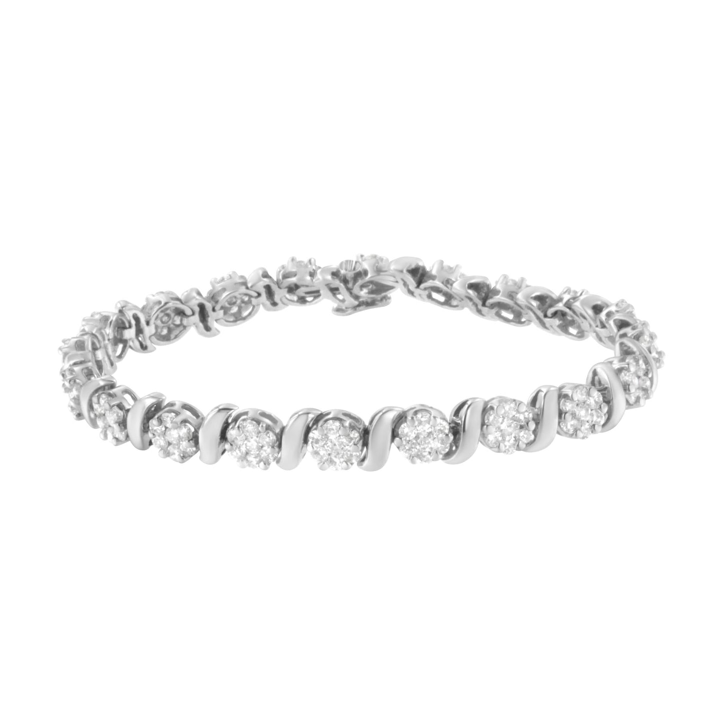 14K White Gold 5 1/4 cttw Diamond S-Link Floral Cluster Tennis