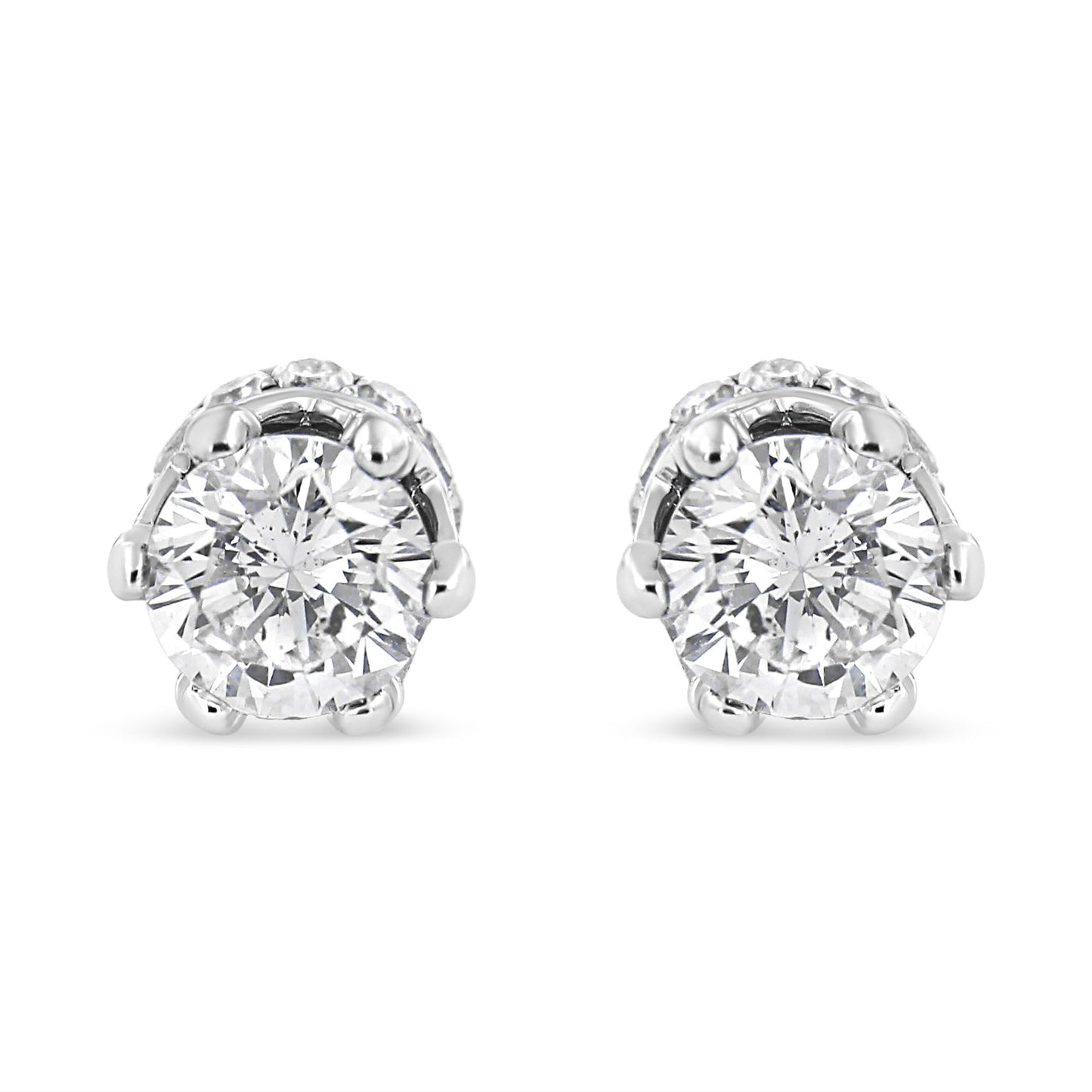 14K White Gold 2.0 Cttw Round Cut Prong-Set Diamond Crown Stud Earring