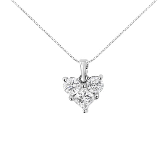 10K White Gold 1.0 Cttw Round-Cut and Princess-Cut Diamond Heart