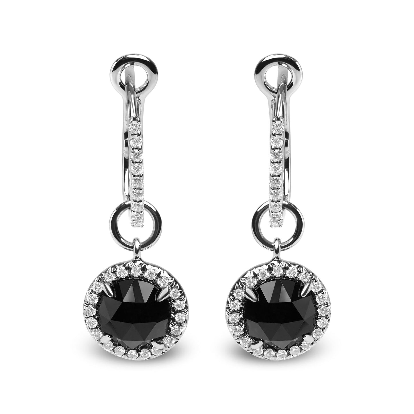 18K White Gold 1/3 Cttw Diamond and 7mm Round Black Onyx Gemstone Halo