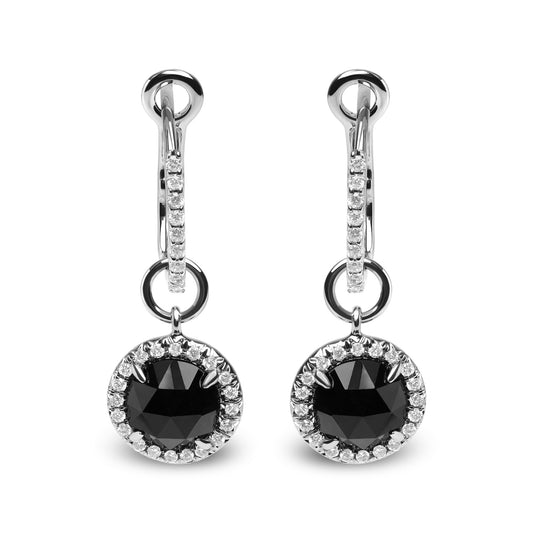 18K White Gold 1/3 Cttw Diamond and 7mm Round Black Onyx Gemstone Halo