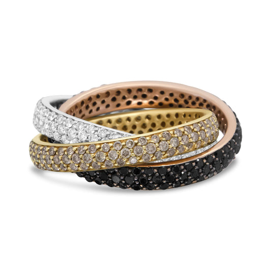 18K Tri-Color Gold 3 5/8 Cttw Diamond Interlocking Stackable Band Ring