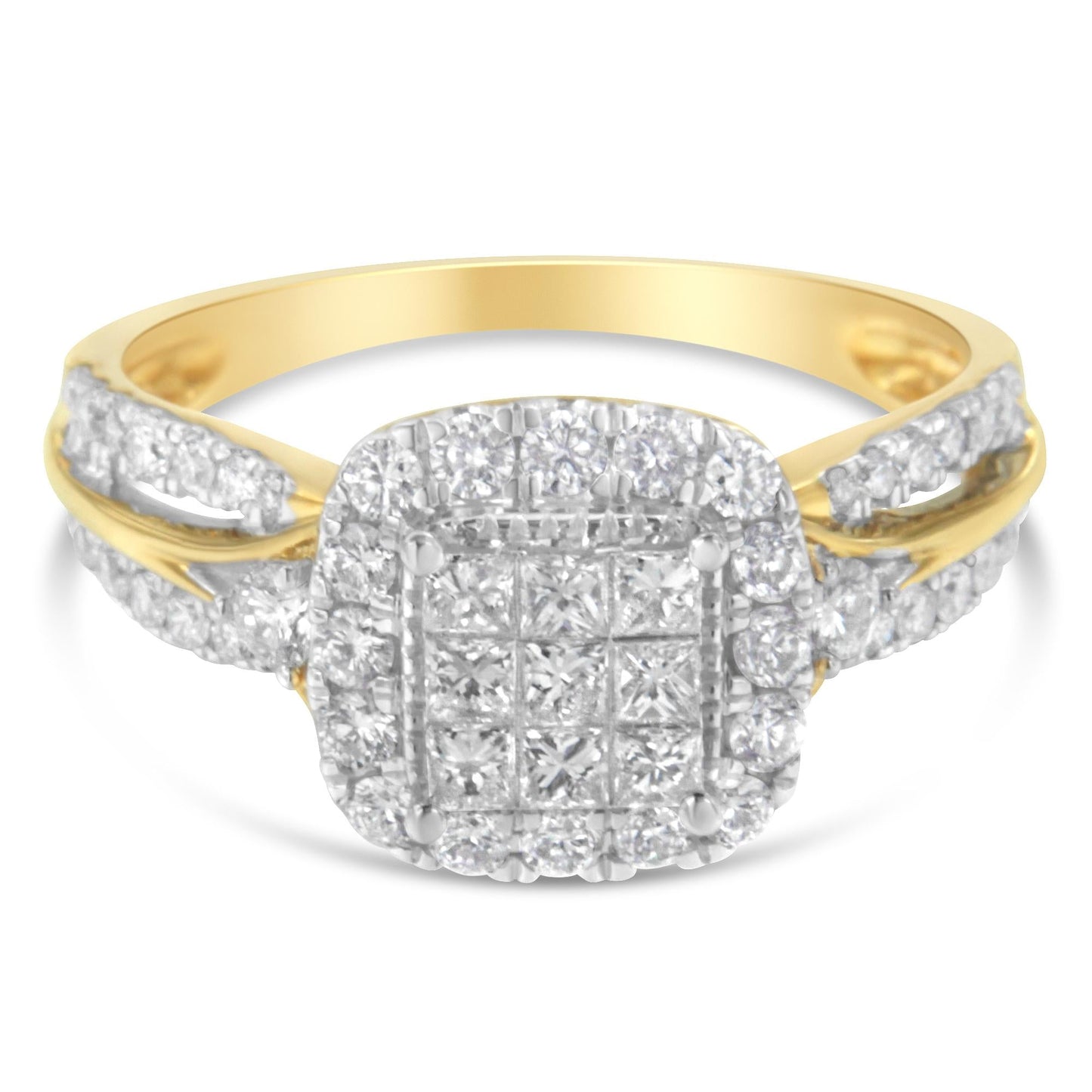 10K Yellow Gold 1.0 Cttw Diamond Composite Cushion-Shape Halo