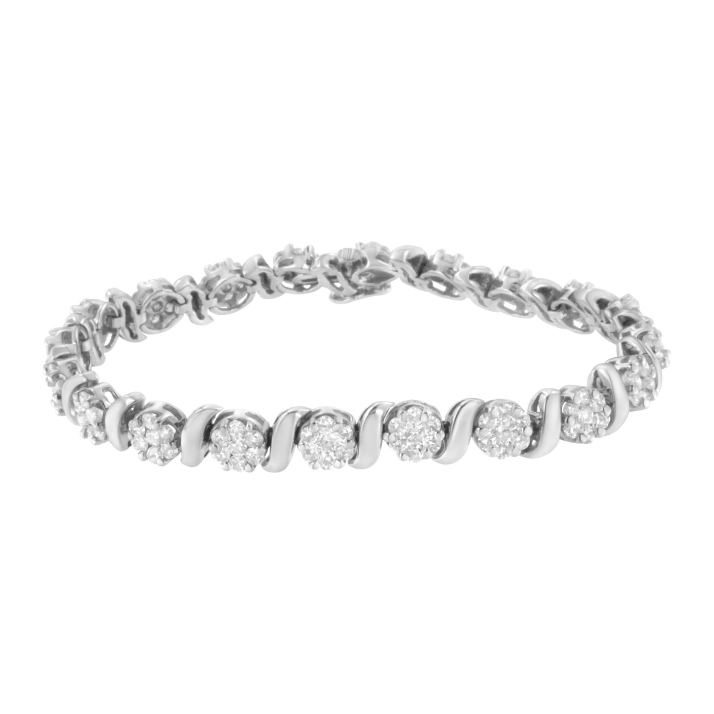 14K White Gold 5 1/4 cttw Diamond S-Link Floral Cluster Tennis