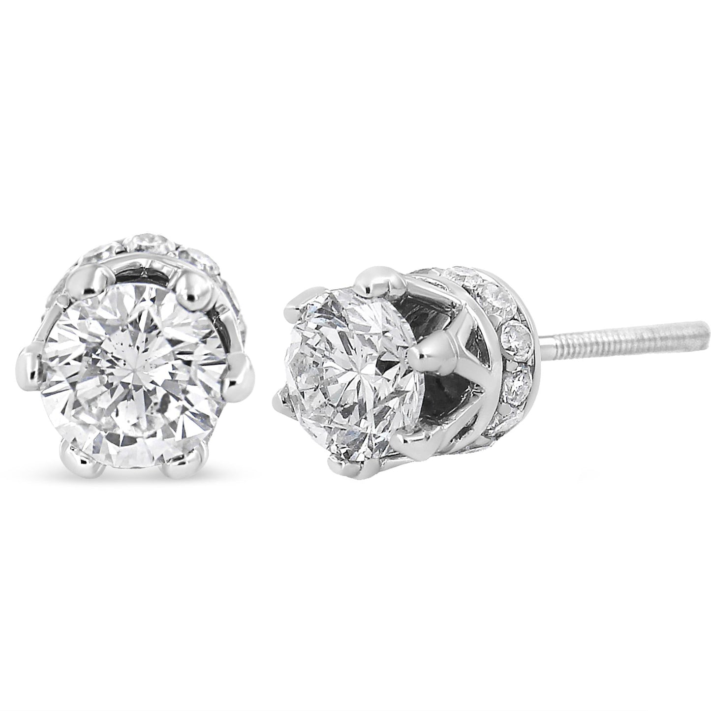 14K White Gold 2.0 Cttw Round Cut Prong-Set Diamond Crown Stud Earring