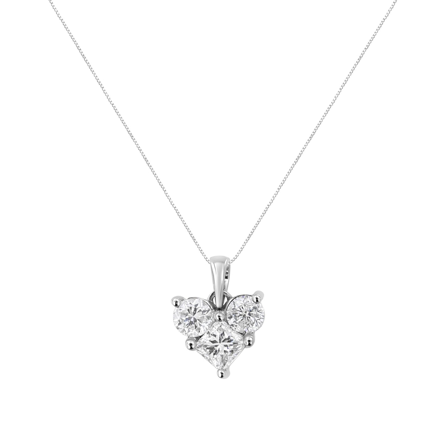 10K White Gold 1.0 Cttw Round-Cut and Princess-Cut Diamond Heart