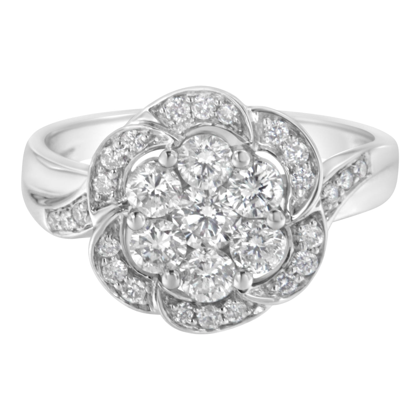 14K White Gold Floral Cluster Diamond Ring (1 Cttw, H-I Color, SI2-I1