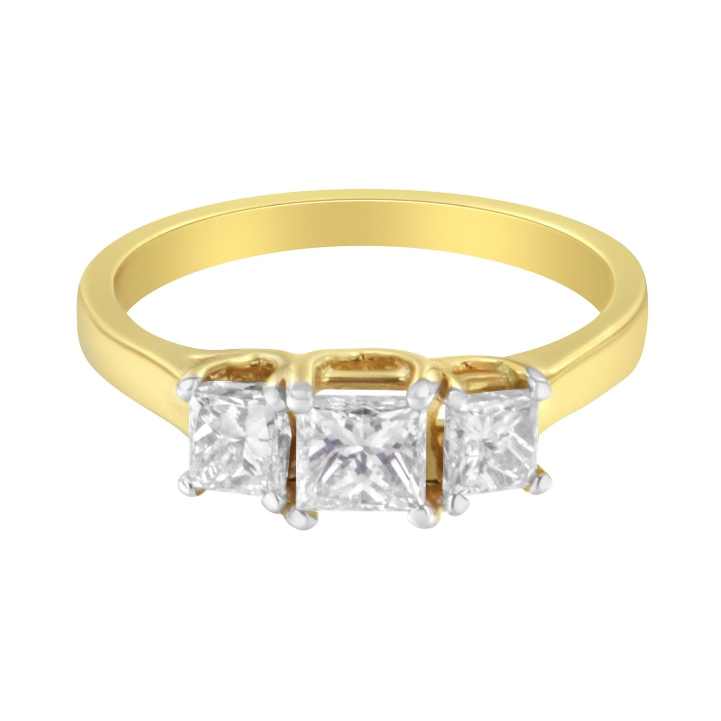 10K Yellow Gold Princess-Cut Diamond Three Stone Band Ring (1 Cttw,