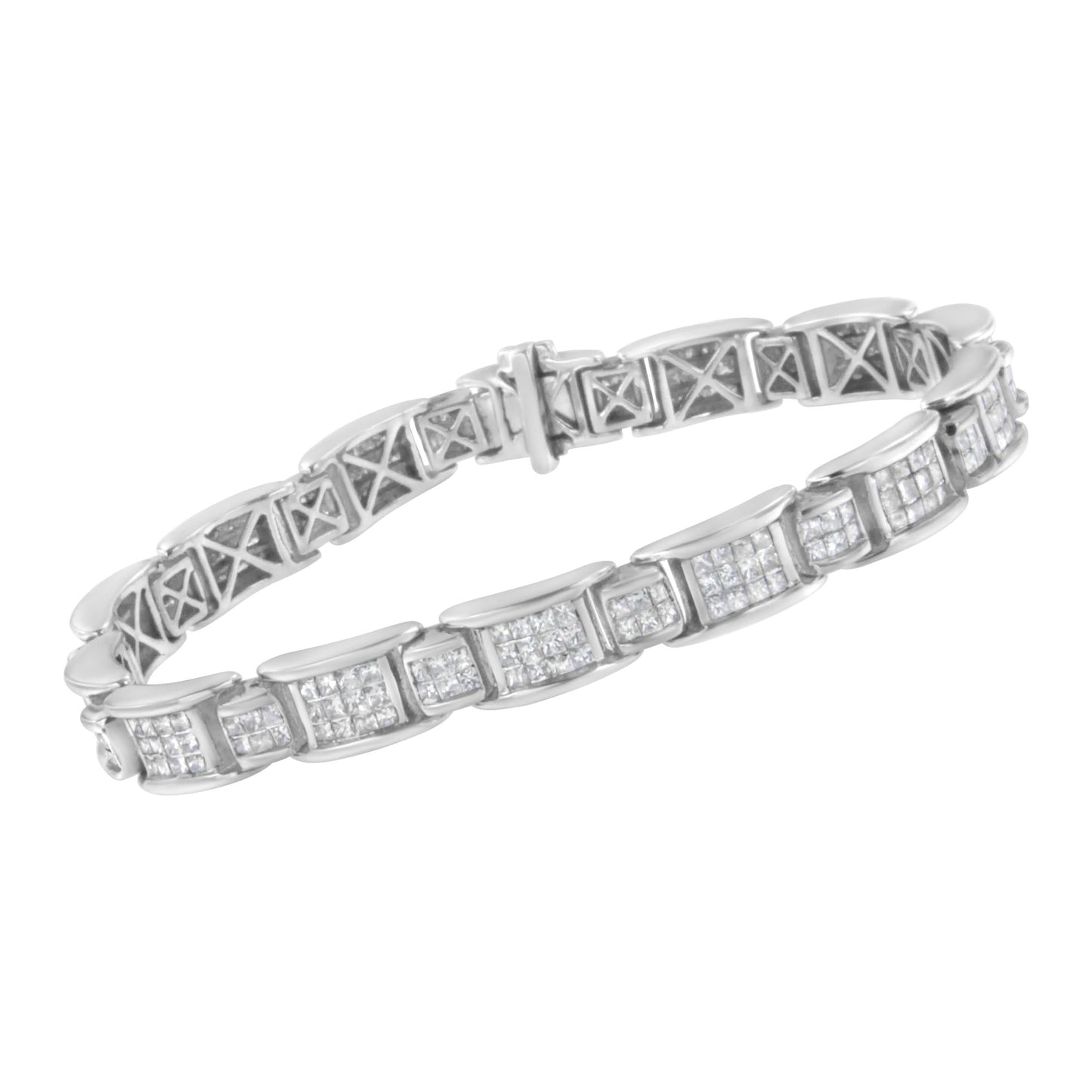 14K White Gold 5.0 Cttw Princess-Cut Diamond Rectangular Alternating