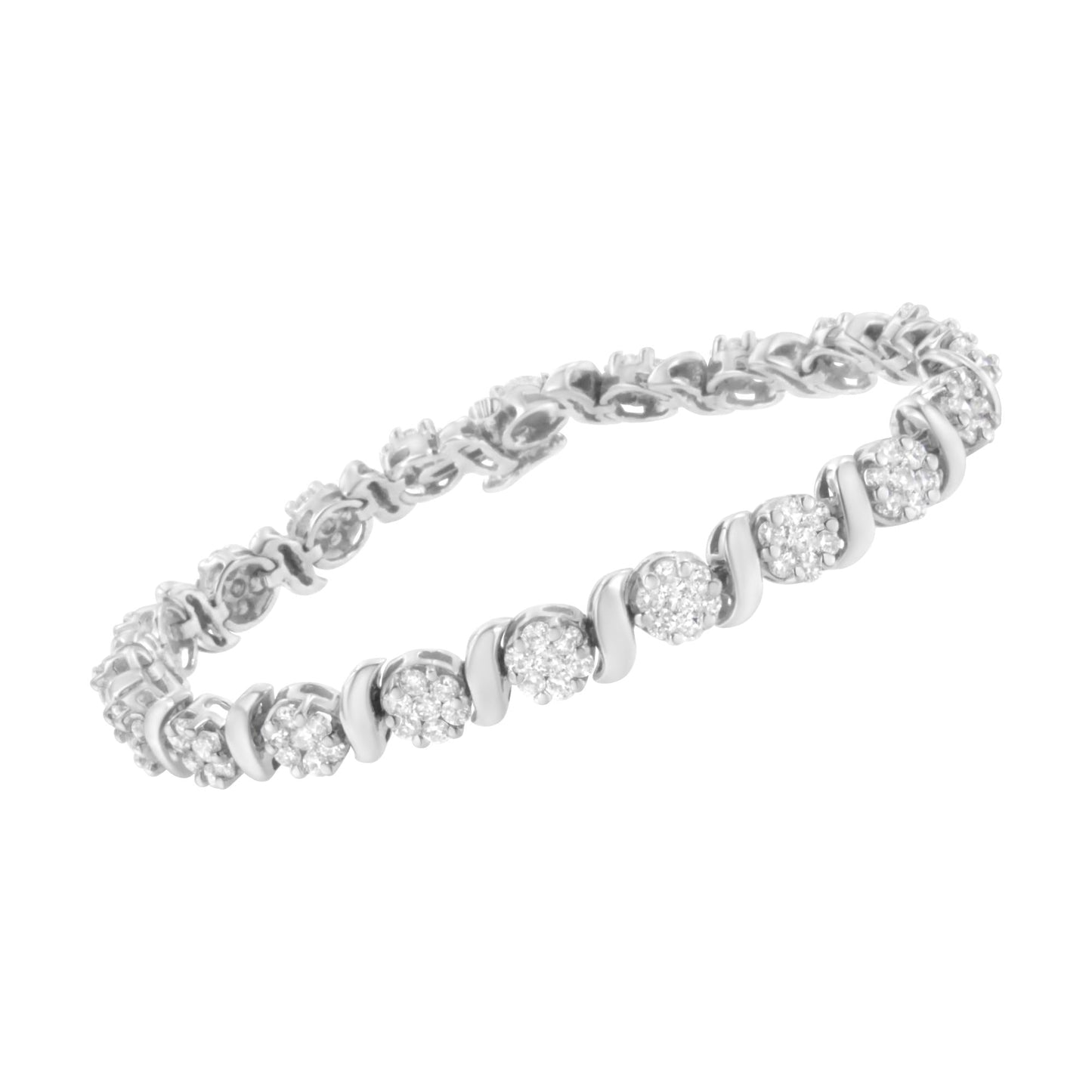 14K White Gold 5 1/4 cttw Diamond S-Link Floral Cluster Tennis