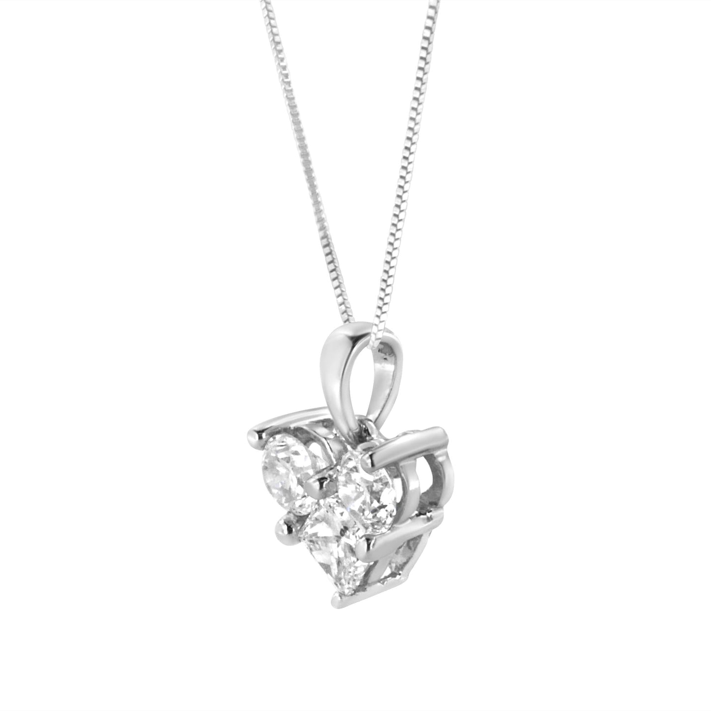 10K White Gold 1.0 Cttw Round-Cut and Princess-Cut Diamond Heart