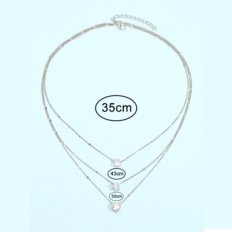 Crystal Zircon Heart Star Charm Layered Pendant Necklace Set For Women