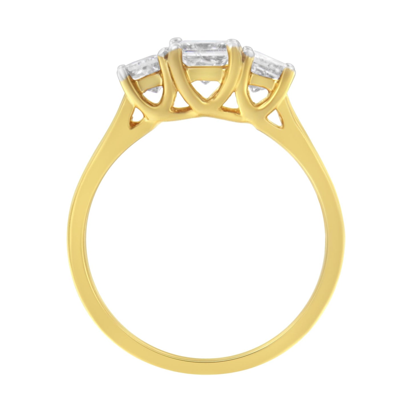 10K Yellow Gold Princess-Cut Diamond Three Stone Band Ring (1 Cttw,