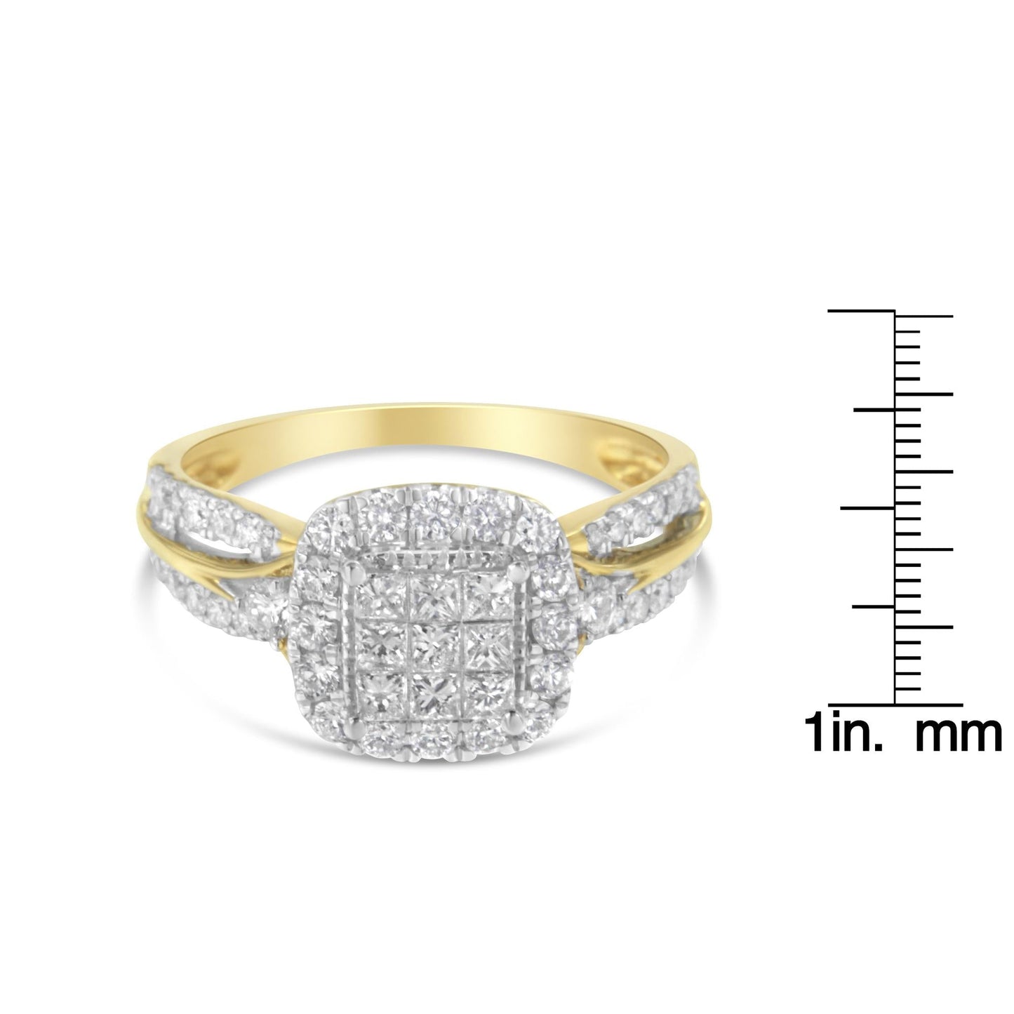 10K Yellow Gold 1.0 Cttw Diamond Composite Cushion-Shape Halo