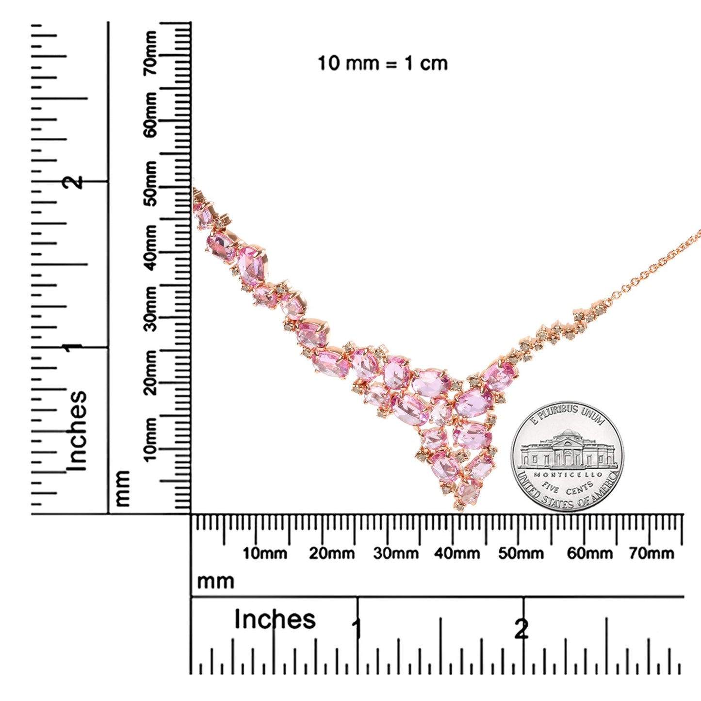 18K Rose Gold 1/2 Cttw Brown Diamond and Multi-Size Oval Pink Sapphire