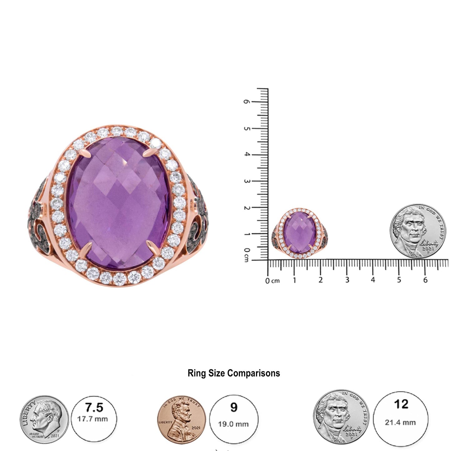 18K Rose Gold 18x13 MM Oval Cut Purplse Amethyst and 1.00 Cttw Diamond