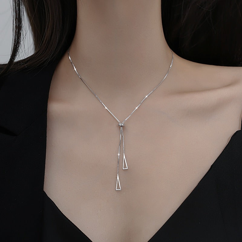 New 925 Sterling Silver Geometric Triangle Necklace for Women Adjustable Clavicle Chain sweater chain Rope chain Jewelry Gifts