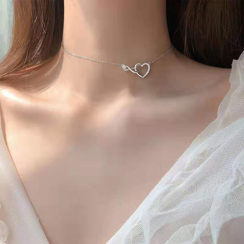 KOFSAC Shiny zircon Numeric 8 limitless Love Heart Pendant Jewelry 925