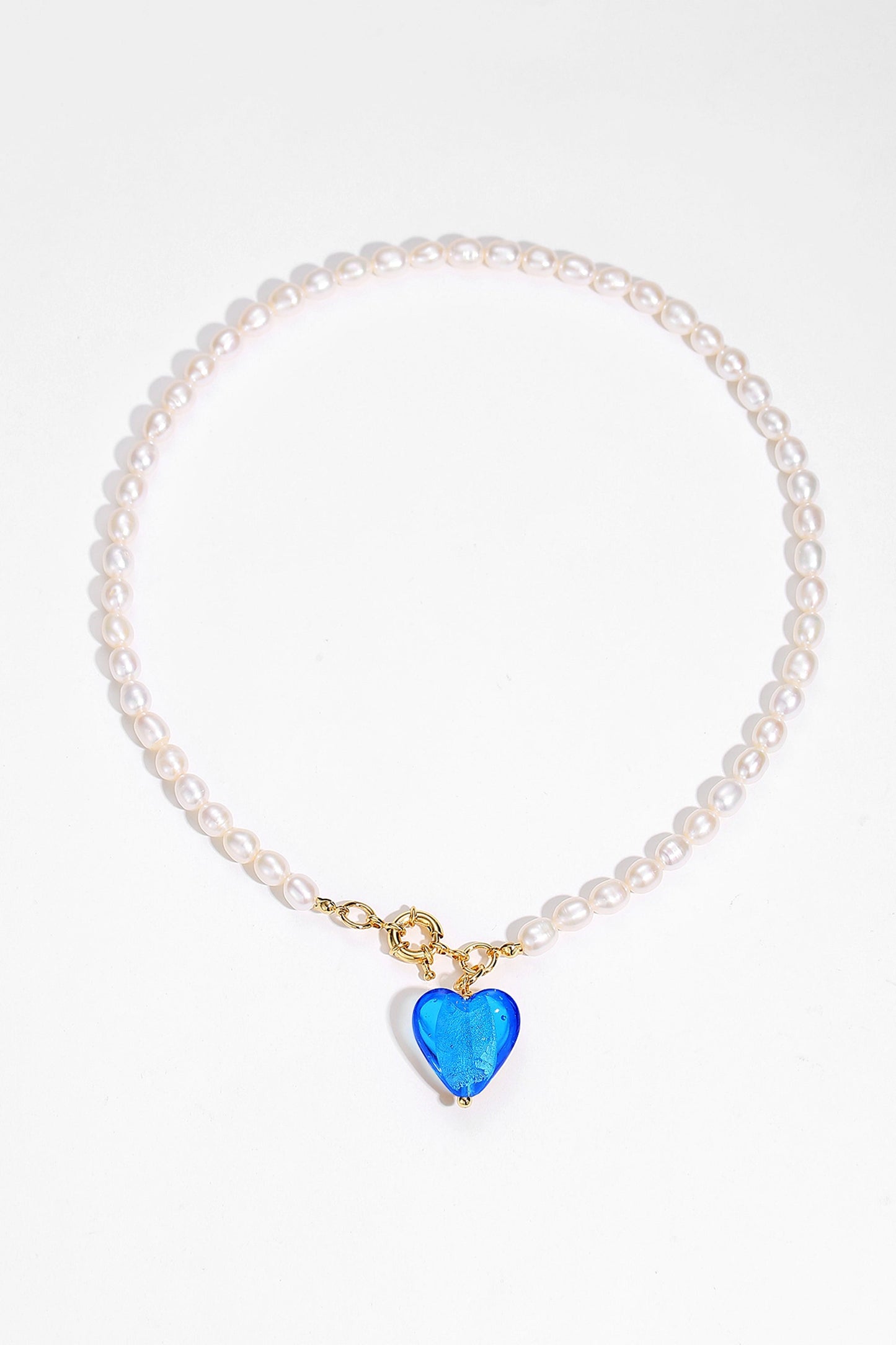 Esmée Sky Blue Glaze Heart Pendant Pearl Necklace