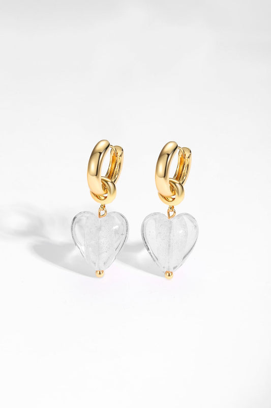 Esmée White Clear Glaze Heart Dangle Earrings