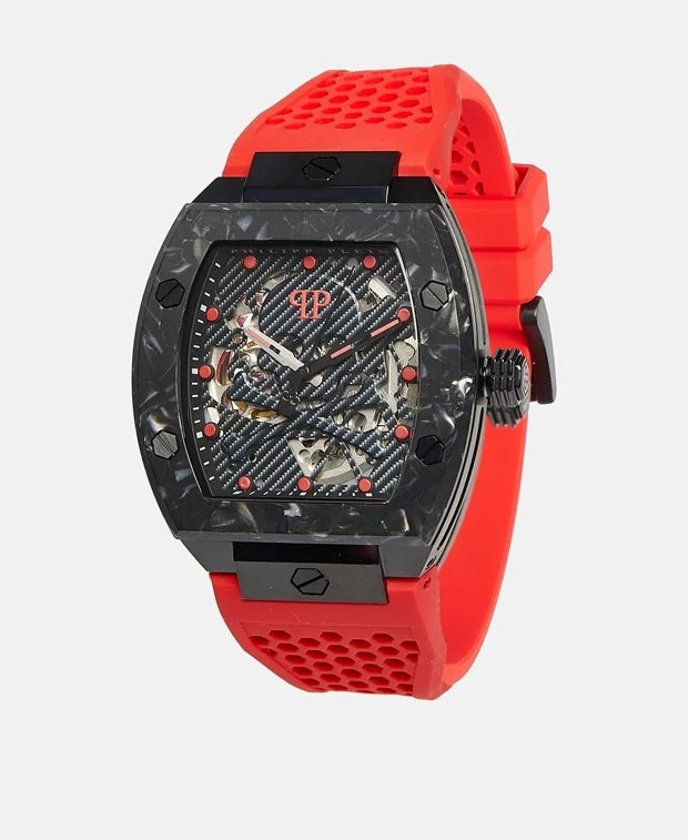 Philipp Plein automatic watch Colour Black. Wristband colour: white & red