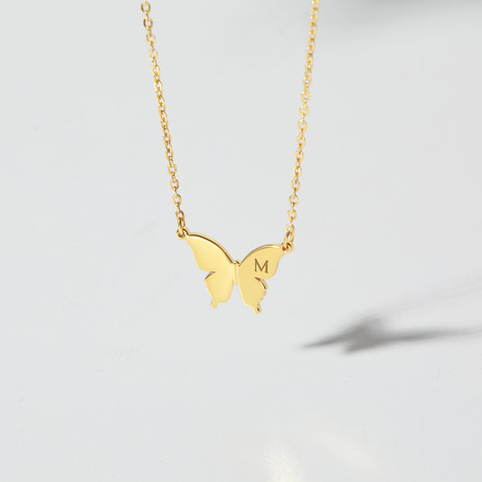 Butterfly Necklace For Women, Initial Butterfly Necklace, Butterfly